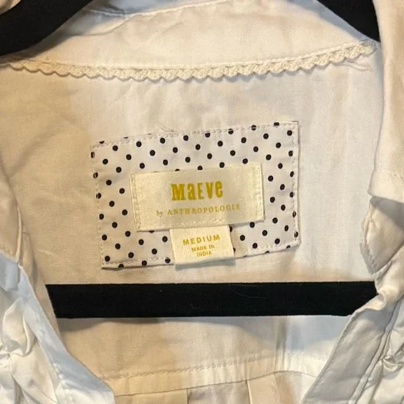 Maeve Smocked Babydoll Top Medium White Poplin Puff Sleeve Feminine Chic - Picture 2 of 10